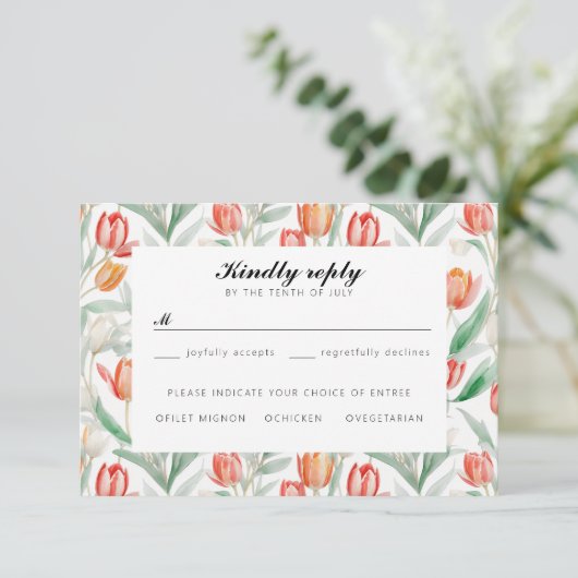 Waterverf tulpen bruiloft RSVP (Staand voorkant)