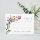Waterverf tulpen bruiloft RSVP Kaartje (Staand voorkant)