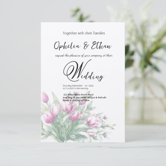 Waterverf tulpen, bruiloft uitnodiging (Staand voorkant)