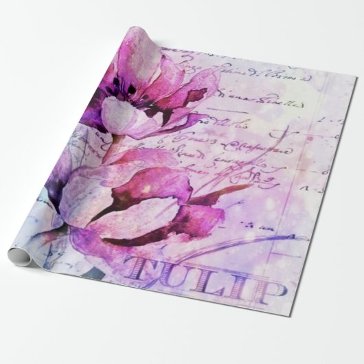 Waterverf tulpen cadeaupapier (Uitgerold)