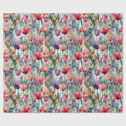 Waterverf Tulpen Cadeaupapier (Vlak)