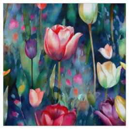 Waterverf Tulpen (donker) Stof