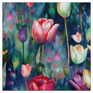 Waterverf Tulpen (donker) Stof