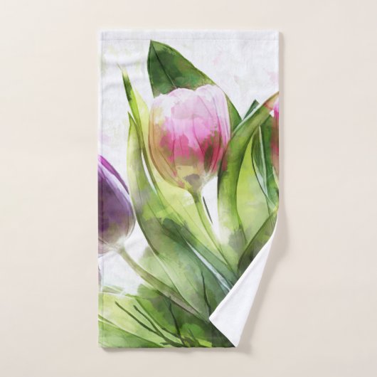 Waterverf Tulpen en bladeren Bad Handdoek (Handdoek)