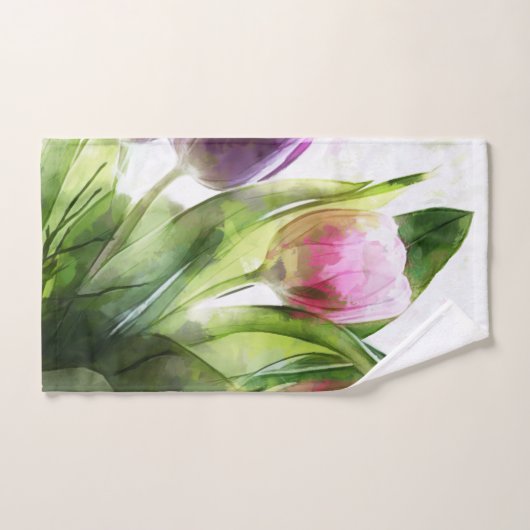 Waterverf Tulpen en bladeren Bad Handdoek (Handdoek)