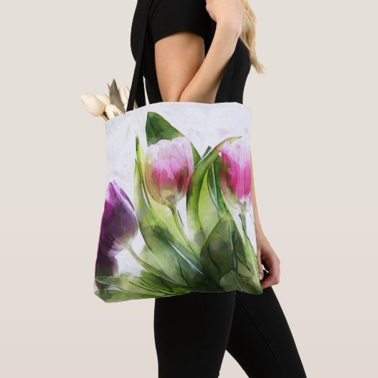 Waterverf Tulpen en bladeren Tote Bag (Dichtbij)