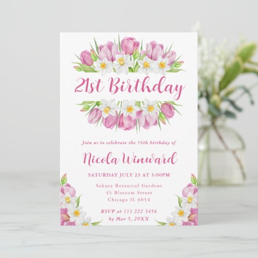 Waterverf Tulpen en narcissen Lijst Verjaardag Kaart (Staand voorkant)