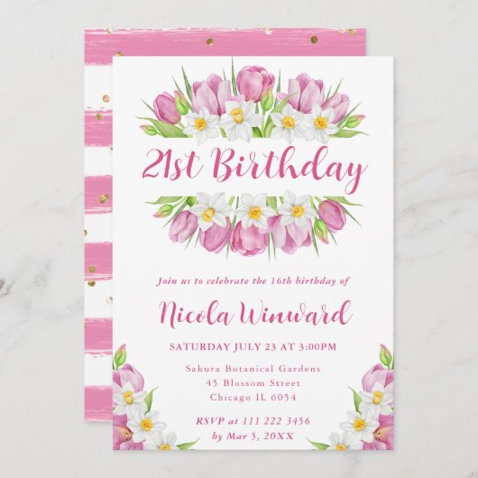 Waterverf Tulpen en narcissen Lijst Verjaardag Kaart (Voorkant / Achterkant)