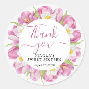 Waterverf Tulpen en narcissen Sweet Sixteen Ronde Sticker