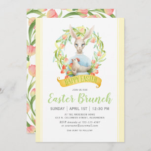 Waterverf Tulpen en rabbijn Pasen Brunch Kaart
