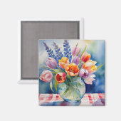  waterverf tulpen in glazen vaasmagneet magneet (Voorkant / Achterkant)