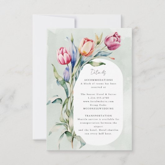 Waterverf tulpen lente bruiloft details RSVP kaartje (Voorkant)