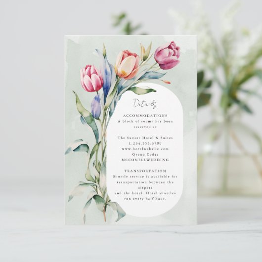 Waterverf tulpen lente bruiloft details RSVP kaartje (Staand voorkant)