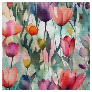 Waterverf Tulpen (licht) Stof