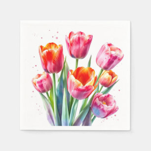 Waterverf tulpen met witte randen servet
