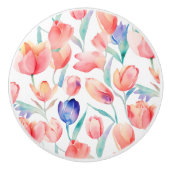 Waterverf Tulpen Patroon Keramische knop (Voorkant)