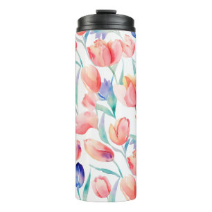 Waterverf Tulpen Patroon Thermische Tumbler Thermosbeker
