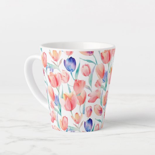 Waterverf Tulpen Pattern Latte Mok (Linkerhoek)