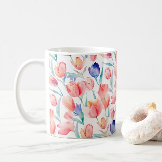 Waterverf Tulpen Pattern Mok (Met donut)