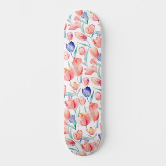 Waterverf Tulpen Pattern Skateboard (Voorkant)