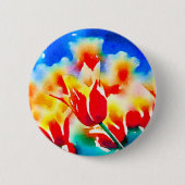 Waterverf Tulpen Ronde Button 5,7 Cm (Voorkant)
