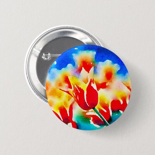 Waterverf Tulpen Ronde Button 5,7 Cm (Voorkant /achterkant)