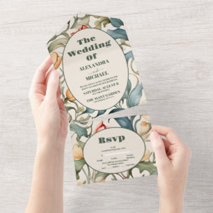 Waterverf Tulpen William Morris Bruiloft All In One Uitnodiging