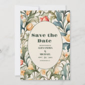 Waterverf Tulpen William Morris Bruiloft Save The Date (Voorkant)