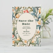 Waterverf Tulpen William Morris Bruiloft Save The Date (Staand voorkant)