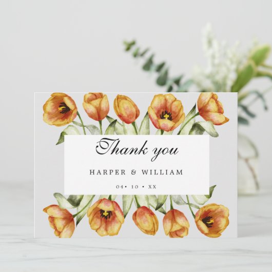 Waterverf tulpenbruiloft bedankkaart (Staand voorkant)