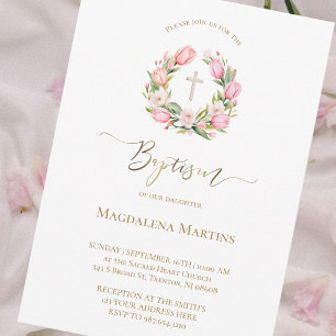 waterverf tulpenkrans   uitnodiging tot doop