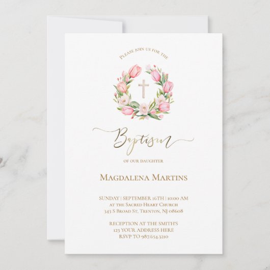 waterverf tulpenkrans | uitnodiging tot doop (Voorkant)