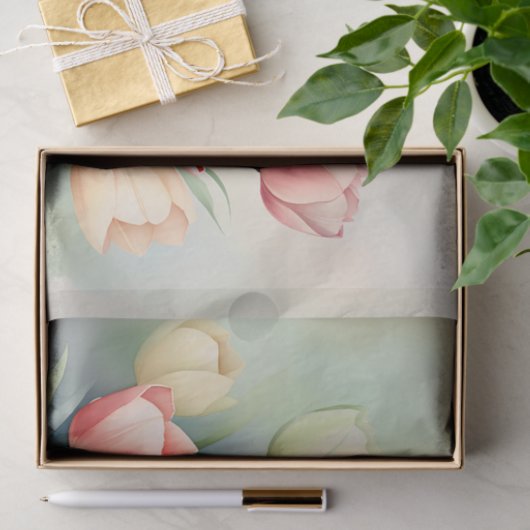 Waterverf Tulpentuin op Sage Green Tissuepapier (Geschenk)