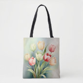 Waterverf Tulpentuin op Sage Green Tote Bag (Voorkant)