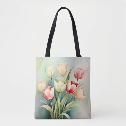 Waterverf Tulpentuin op Sage Green Tote Bag (Voorkant)