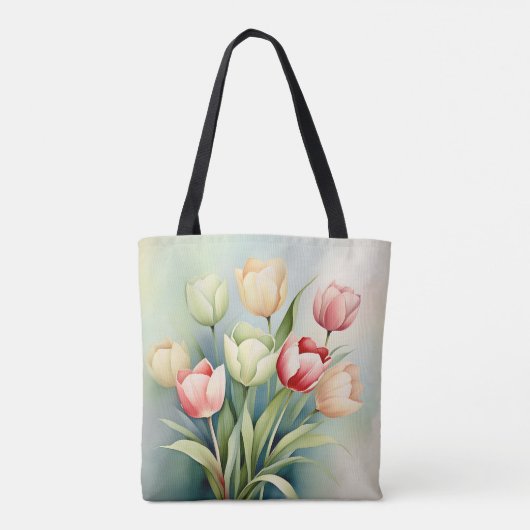 Waterverf Tulpentuin op Sage Green Tote Bag (Achterkant)