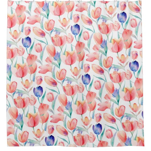 Waterverf Tulps Patroongordijn Douchegordijn (Voorkant)