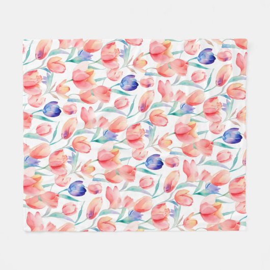 Waterverf Tulps Pattern Fleece Blanket (Voorkant (Horizontaal))