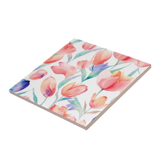 Waterverf Tulps Pattern keramische Tegel Tegeltje (Zijkant)