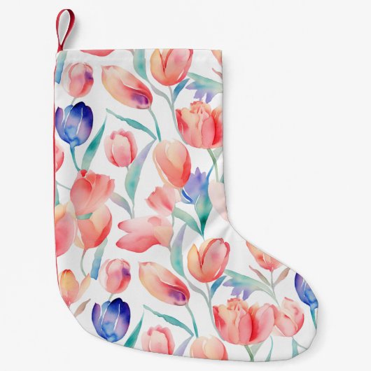 Waterverf Tulps Pattern Kerstmis stoppen Kleine Kerstsok (Voorkant)