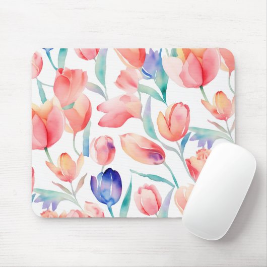 Waterverf Tulps Pattern Mousepad Muismat (Met muis)