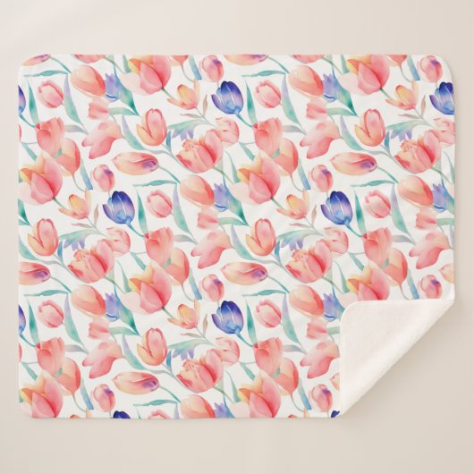 Waterverf Tulps Pattern Sherpa Blanket Deken (Voorkant (horizontaal))