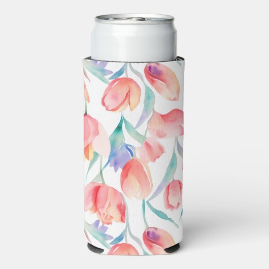 Waterverf Tulps Pattern Slim Koelbox Seltzer Blikjeskoeler (Seltzer Achterkant)