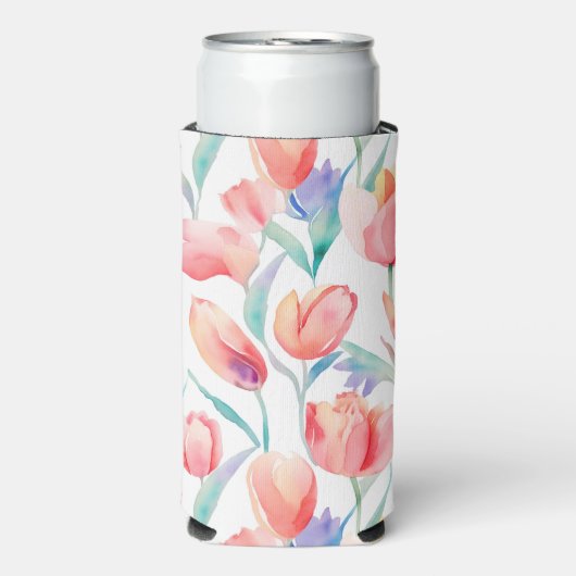 Waterverf Tulps Pattern Slim Koelbox Seltzer Blikjeskoeler (Seltzer Voorkant)