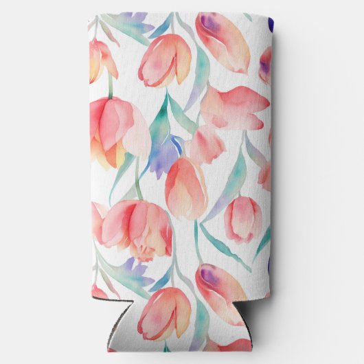 Waterverf Tulps Pattern Slim Koelbox Seltzer Blikjeskoeler (Achterkant)