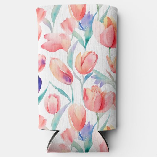 Waterverf Tulps Pattern Slim Koelbox Seltzer Blikjeskoeler (Voorkant)