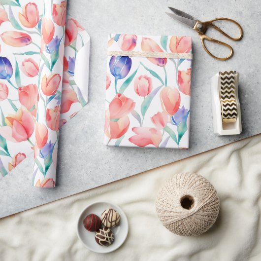 Waterverf Tulps Pattern Wrapping Paper Cadeaupapier (Crafts)