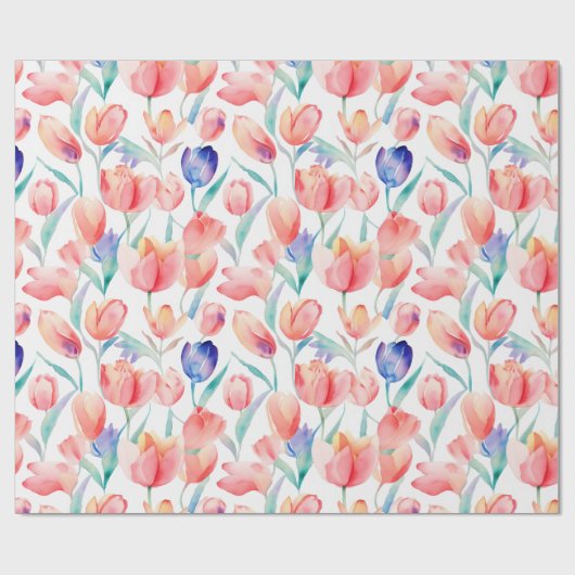Waterverf Tulps Pattern Wrapping Paper Cadeaupapier (Vlak)