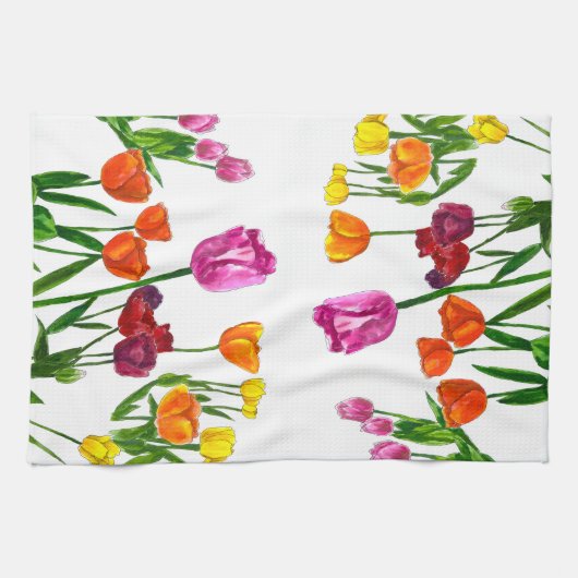 Waterverf Tulpveld Bloem Keukendoek Theedoek (Horizontaal)