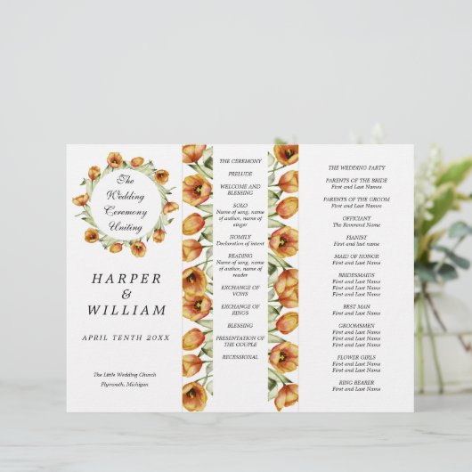 waterverf tulpvoudig trouwprogramma (Staand voorkant)